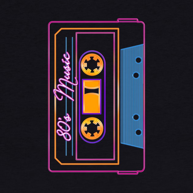 80s Neon Style Eighties Music Cassette Tape by Skull Listening To Music